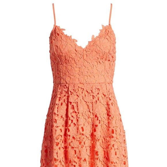 ASTR The Label Floral Lace Midi Dress Size S Coral Guipure Wedding Guest Party - Picture 3 of 16